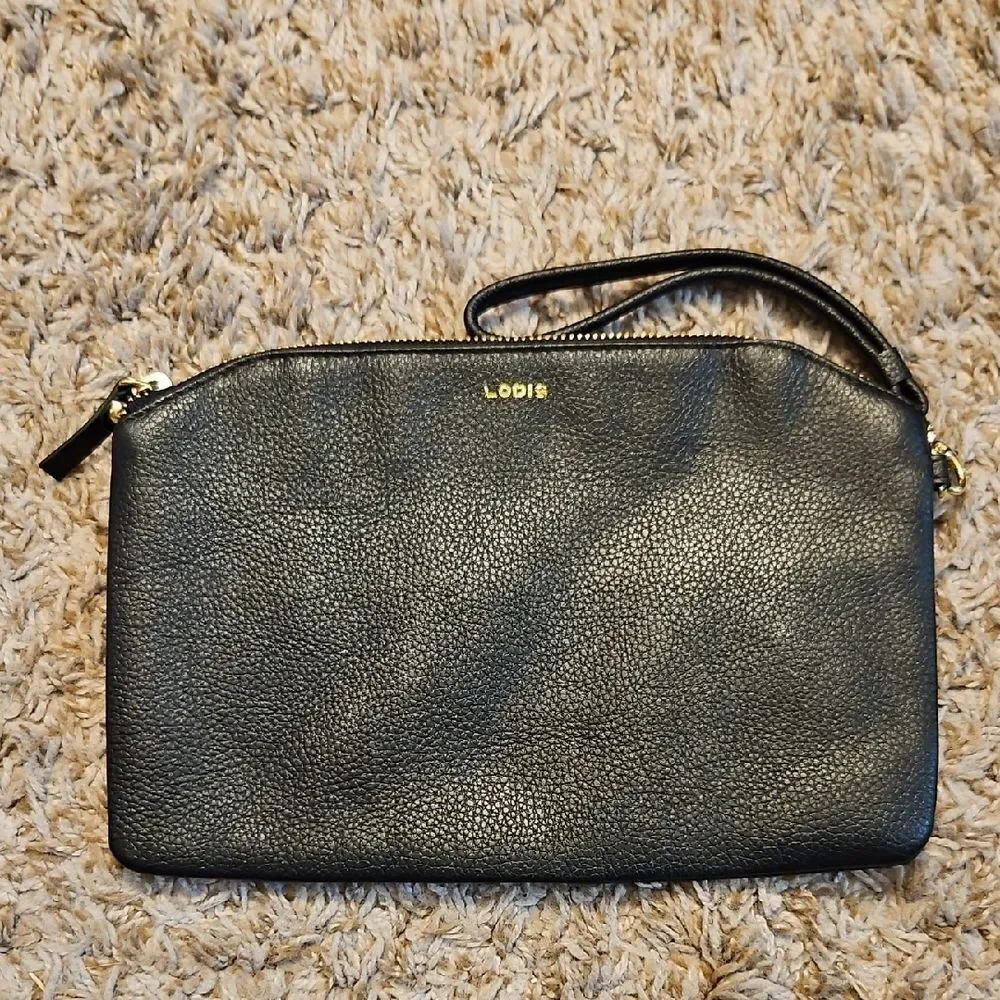 Lodis Black Leather Wristlet Clutch